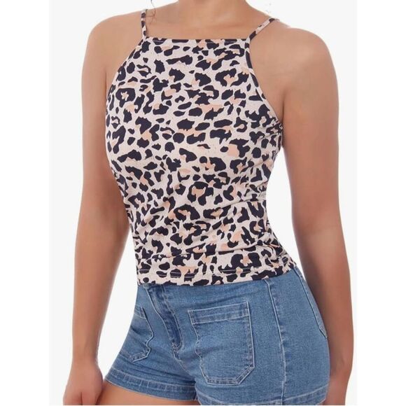 Ramisu Collection Women's Size XS Beige Black Leopard Print Halter Tank - Picture 7 of 7